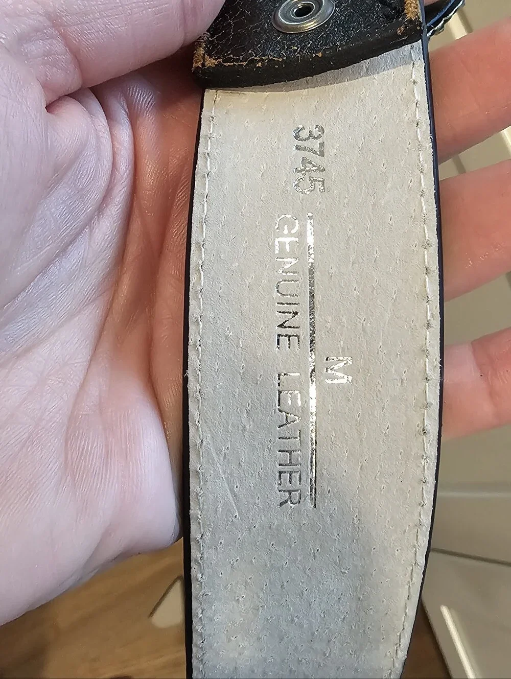 Vintage Black Leather Belt with Bling Rhinestone Oval Buckle, GG Monogram Fabric